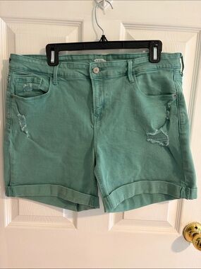 Old Navy Seafoam Green Distressed Roll-Cuff Jean Shorts